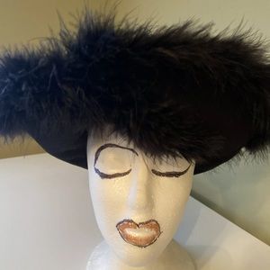 By Arlin, Lovely Black Wool Feather Embellished Dress/Church Hat